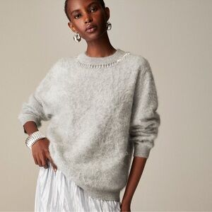 J. Crew Brushed Cashmere Relaxed Crewneck Sweater Gray Embellished Large